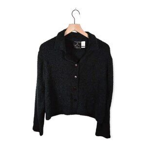 Anthony Mark Hankins Fuzzy Black Button Down Sweater Size S